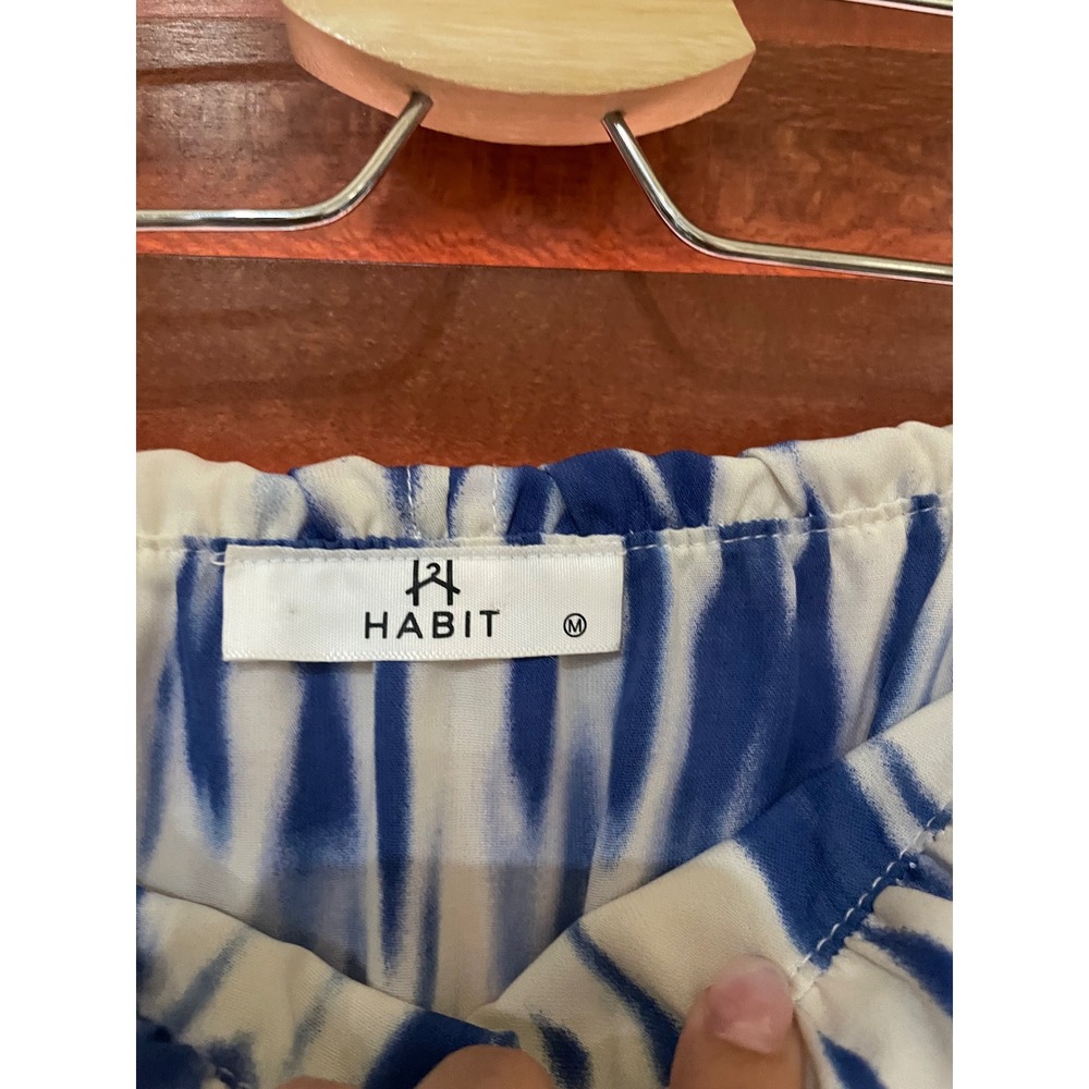 Habitual Blue White Ikat Strapless Popover Maxi Dress Size M Side Slit Summer - Picture 7 of 8